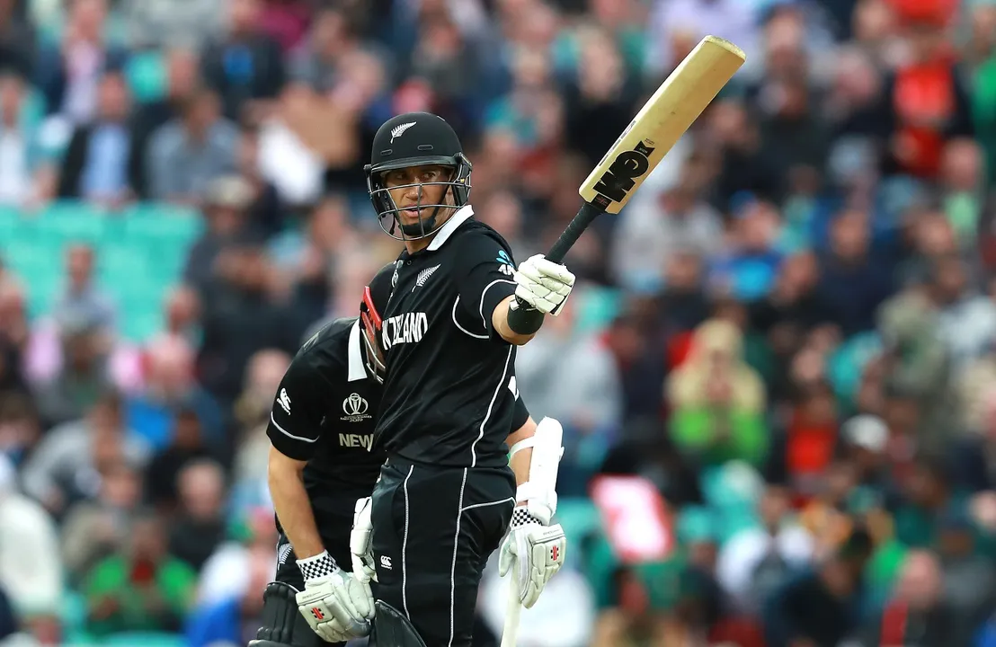  LONDON, ENGLAND - JUNE 05: Ross Taylor of New Zealand celebrates his half century during the Group Stage match of the ICC Cricket World Cup 2019 between Bangladesh and New Zealand at The Oval on June 05, 2019 in London, England. (Photo by David Rogers/Getty Images) 