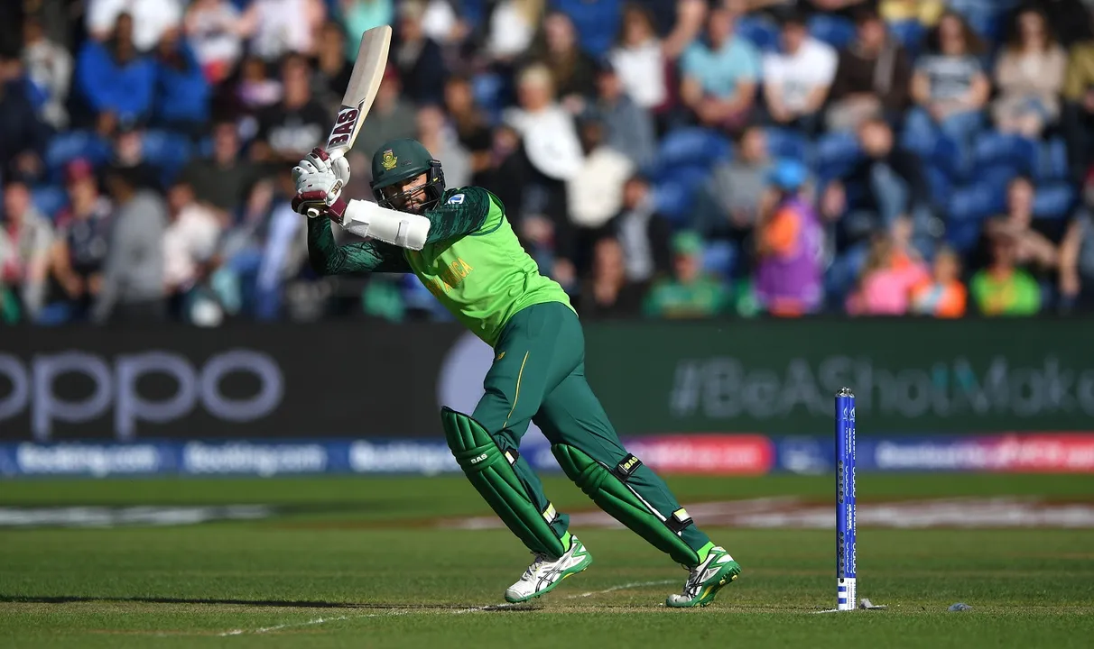  CARDIFF, WALES - JUNE 15: South Africa batsman Hashim Amla hits out during the Group Stage match of the ICC Cricket World Cup 2019 between South Africa and Afghanistan at Cardiff Wales Stadium on June 15, 2019 in Cardiff, Wales. (Photo by Stu Forster-IDI/IDI via Getty Images) 