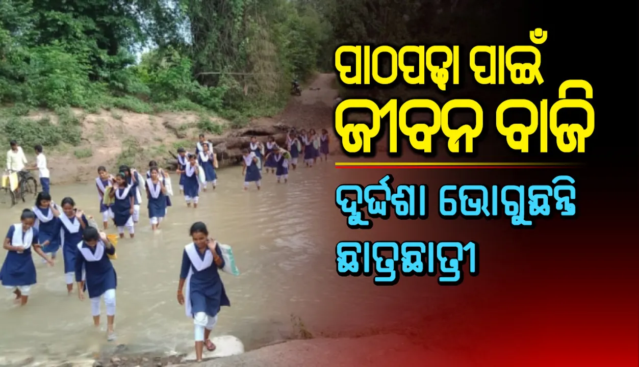  ବର୍ଷାଦିନେ ପାଠପଢା ପାଇଁ ଜୀବନ ବାଜି : ବର୍ଷ ବର୍ଷ ଧରି ଗ୍ରାମବାସୀଙ୍କ ଦାବି ସତ୍ତ୍ୱେ ନାଳ ଉପରେ ହେଉନି ସେତୁ, ଦୁର୍ଦ୍ଦଶା ଭୋଗୁଛନ୍ତି ଛାତ୍ରଛାତ୍ରୀ