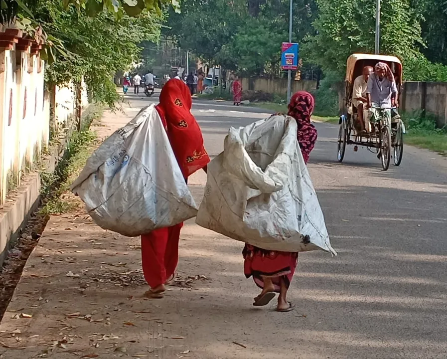  ମା’ ସହିତ ଜରି ଗୋଟାଇବାକୁ ଯାଉଛି ଝିଅ। (ଫଟୋ: ମନୋଜ, ବାଲେଶ୍ୱର)
