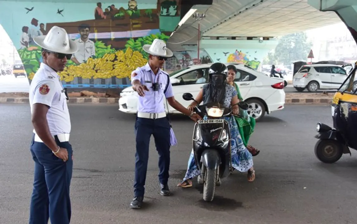  Traffic checking at Rajmahal square in Bhubaneswar on Sunday 