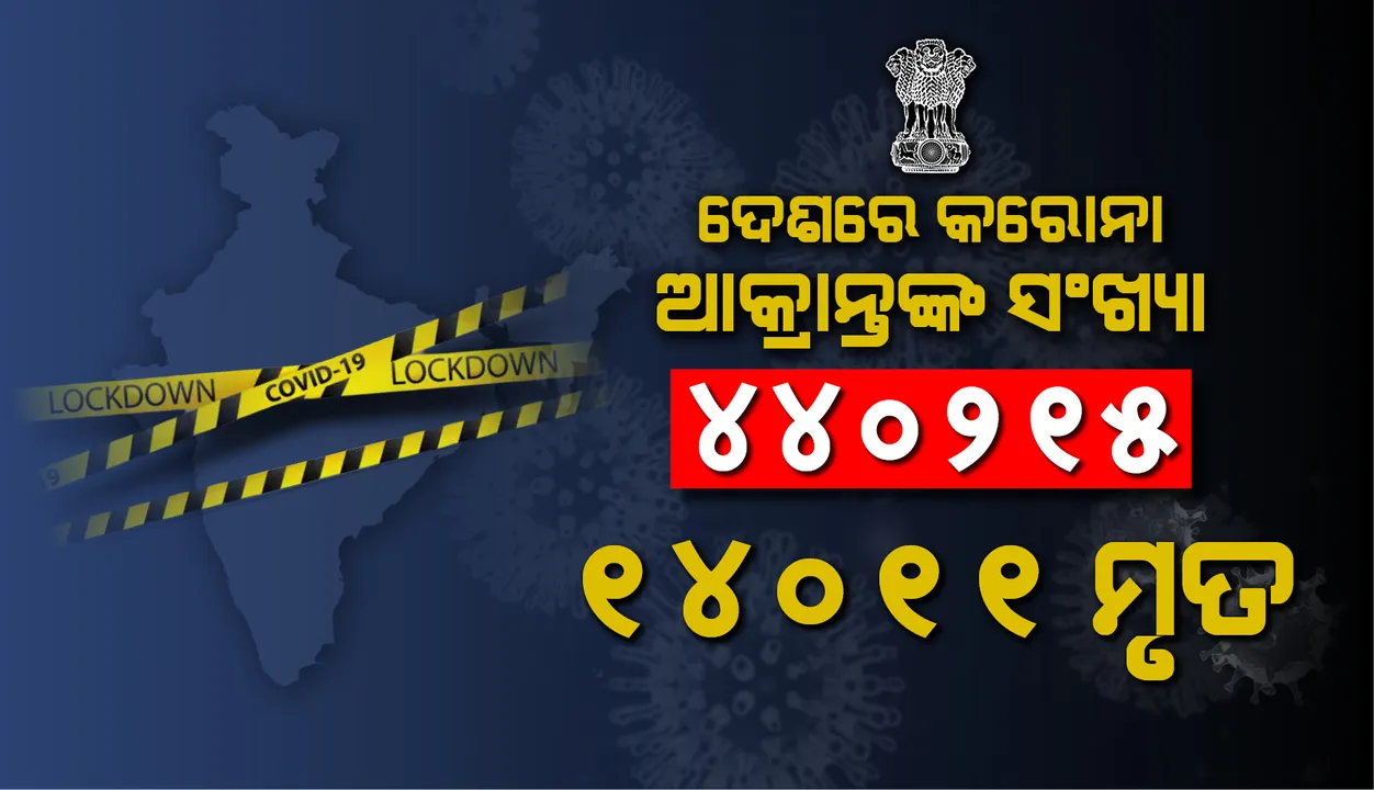  ଦେଶରେ କରୋନା ଜନିତ ମୃତ୍ୟୁ ସଂଖ୍ୟା ୧୪ ହଜାର ଟପିଲା, ଆକ୍ରାନ୍ତଙ୍କ ସଂଖ୍ୟା ୪୪୦୨୧୫