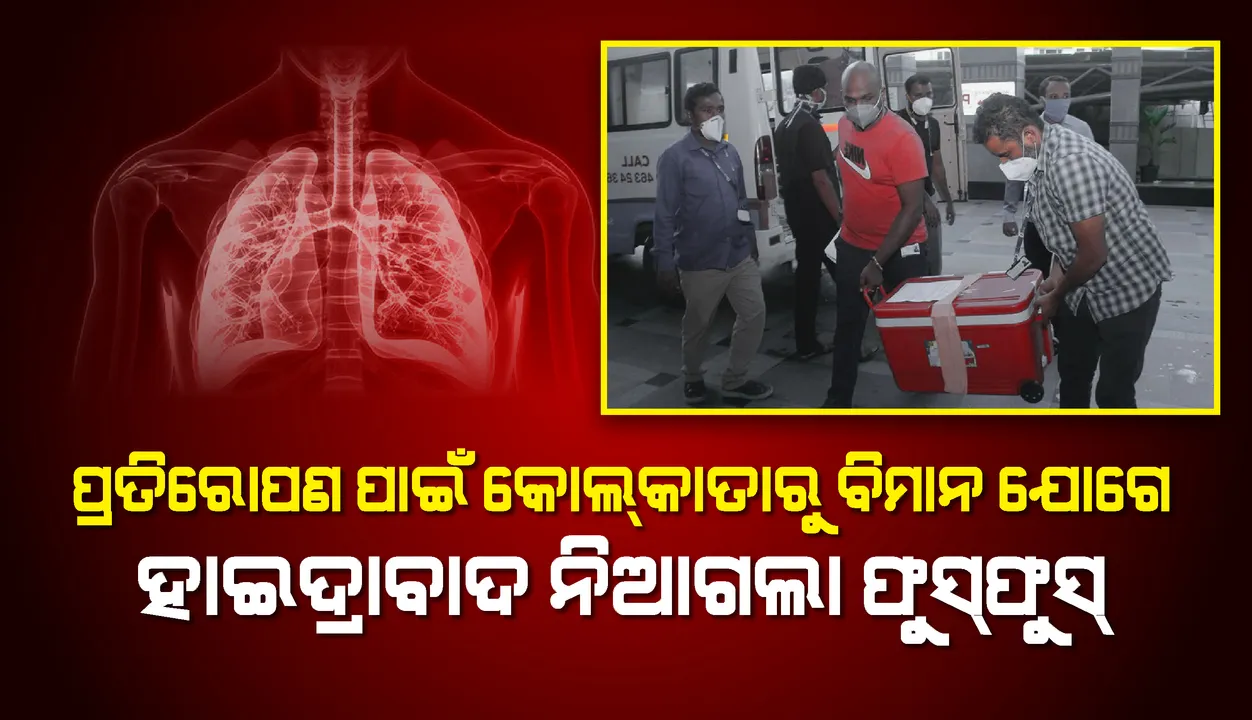  କୋଲକାତାରୁ ବିମାନ ଯୋଗେ ପହଞ୍ଚିଲା ବ୍ରେନ୍‌-ଡେଡ୍‌‌ ରୋଗୀଙ୍କ ଫୁସ୍‌ଫୁସ୍‌, ହାଇଦ୍ରାବାଦରେ ରୋଗୀ ପାଇଲେ ନୂଆ ଜୀବନ