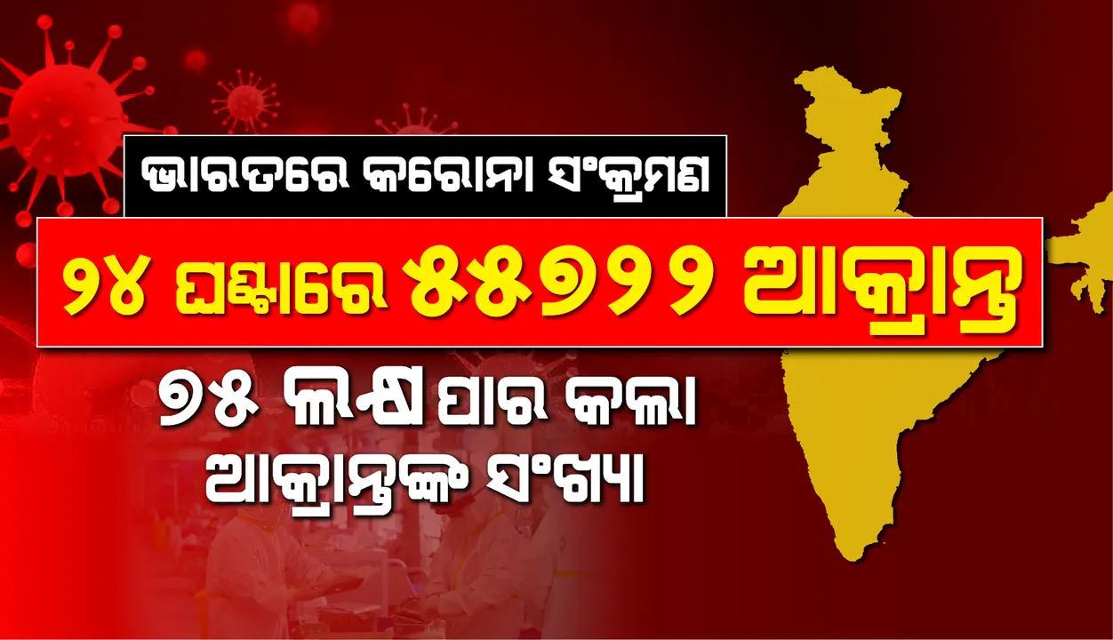  ଦେଶରେ ୭୫ ଲକ୍ଷ ପାର୍‌ ହେଲା କରୋନା ସଂକ୍ରମିତଙ୍କ ସଂଖ୍ୟା, ୨୪ ଘଣ୍ଟାରେ ନୂଆ ୫୫,୭୭୨ ଆକ୍ରାନ୍ତ ଚିହ୍ନଟ