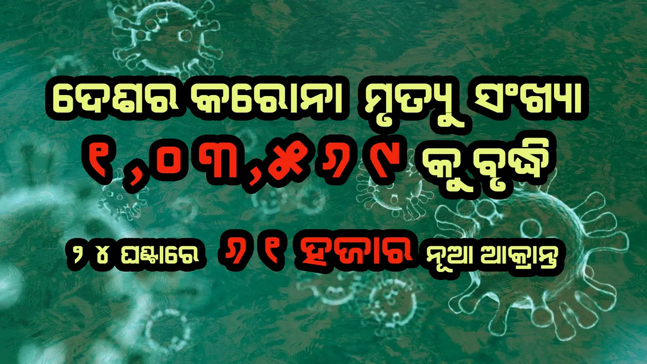  ୧ ଲକ୍ଷ ଟପିଲା ଦେଶରେ କରୋନା ମୃତ୍ୟୁସଂଖ୍ୟା, ୨୪ ଘଣ୍ଟାରେ ୬୧ ହଜାର ନୂଆ ଆକ୍ରାନ୍ତ 