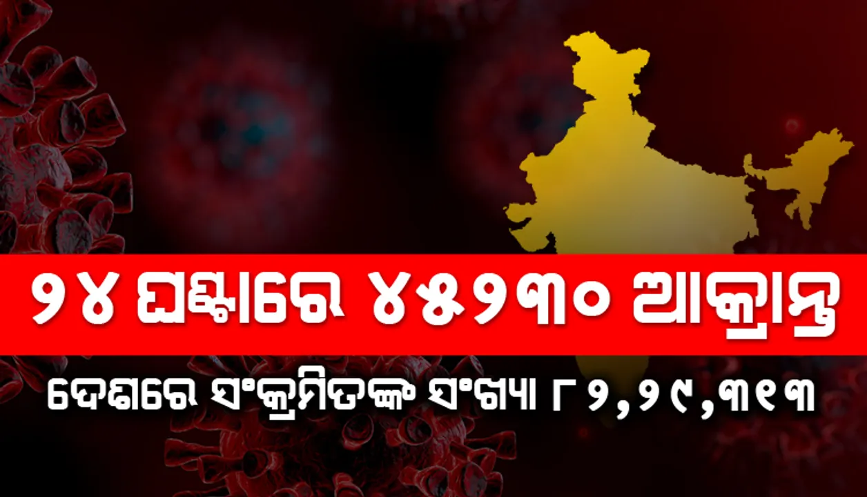  ୨୪ ଘଣ୍ଟାରେ ଦେଶରେ ୪୫,୨୩୦ ଜଣ ନୂଆ କରୋନା ଆକ୍ରାନ୍ତ ଚିହ୍ନଟ, ୪୯୬ମୃତ