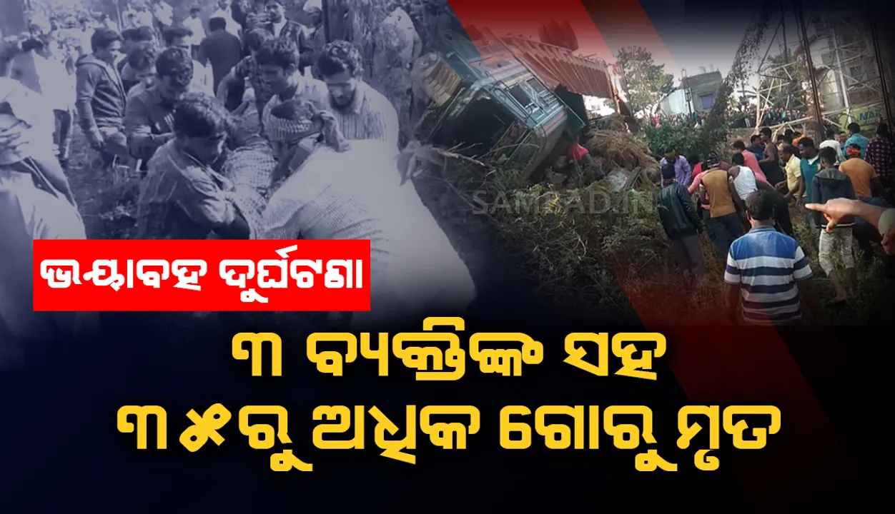  ବୋଲେରୋକୁ ଧକ୍କା ଦେଲା ଗୋରୁବୋଝେଇ କଣ୍ଟେନର୍: ଗାଡ଼ି ଭିତରେ ଚାପି ହୋଇ ୩ ବ୍ୟକ୍ତିଙ୍କ ସମେତ ୩୫ରୁ ଊର୍ଦ୍ଧ୍ବ ଗୋରୁ ମୃତ