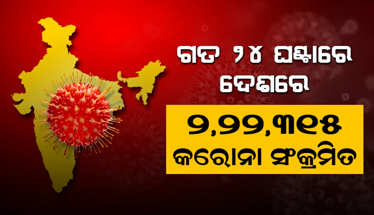  କମିଛି ସଂକ୍ରମଣ ଓ ବଢ଼ିଛି ମୃତ୍ୟୁ: ୨୪ ଘଣ୍ଟା ମଧ୍ୟରେ ଦେଶରେ ୨,୨୨,୩୧୫ ନୂଆ କୋଭିଡ୍‌-୧୯ ସଂକ୍ରମିତ ଚିହ୍ନଟ, ମୃତ୍ୟୁସଂଖ୍ୟା ୪,୪୫୪
