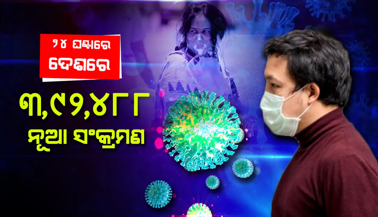  ୨୪ ଘଣ୍ଟା ମଧ୍ୟରେ ଦେଶରେ ୩.୯ ଲକ୍ଷ କୋଭିଡ୍-୧୯ ସଂକ୍ରମିତ ଚିହ୍ନଟ, ମୃତ୍ୟୁସଂଖ୍ୟା ୩,୬୮୯