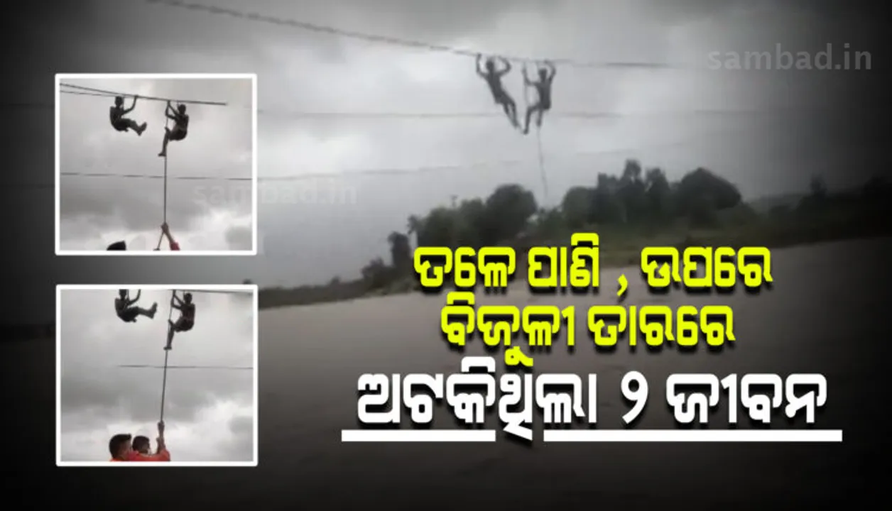  ଖୁଣ୍ଟିରେ ଚଢ଼ି କାମ କରୁଥିବା ବେଳେ ମାଡ଼ି ଆସିଲା ବନ୍ୟା, ଜୀବନ ବିକଳରେ ତାରରେ ଝୁଲି ରହିଲେ କର୍ମଚାରୀ