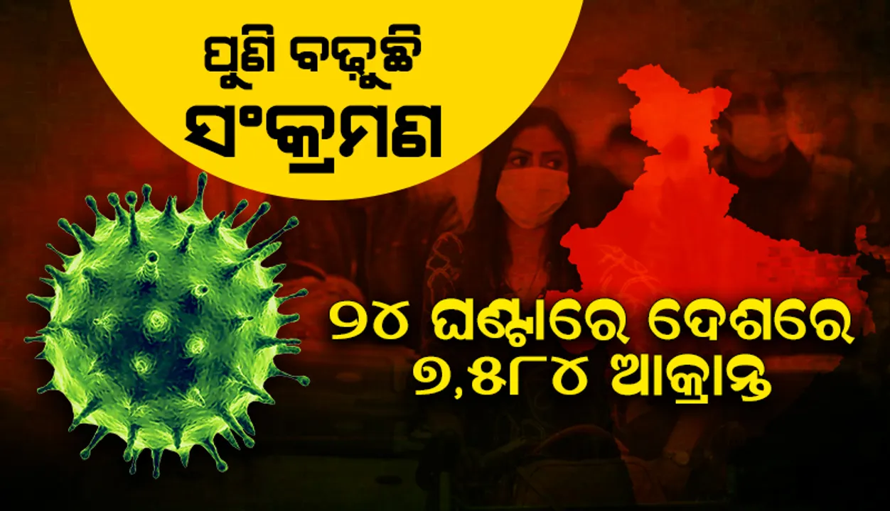  ବଢୁଛି କୋଭିଡ୍‌-୧୯ ସଂକ୍ରମଣ: ୨୪ ଘଣ୍ଟାରେ ଦେଶରେ ୭,୫୮୪ ଜଣ ଆକ୍ରାନ୍ତ; ୨୪ଜଣ ମୃତ
