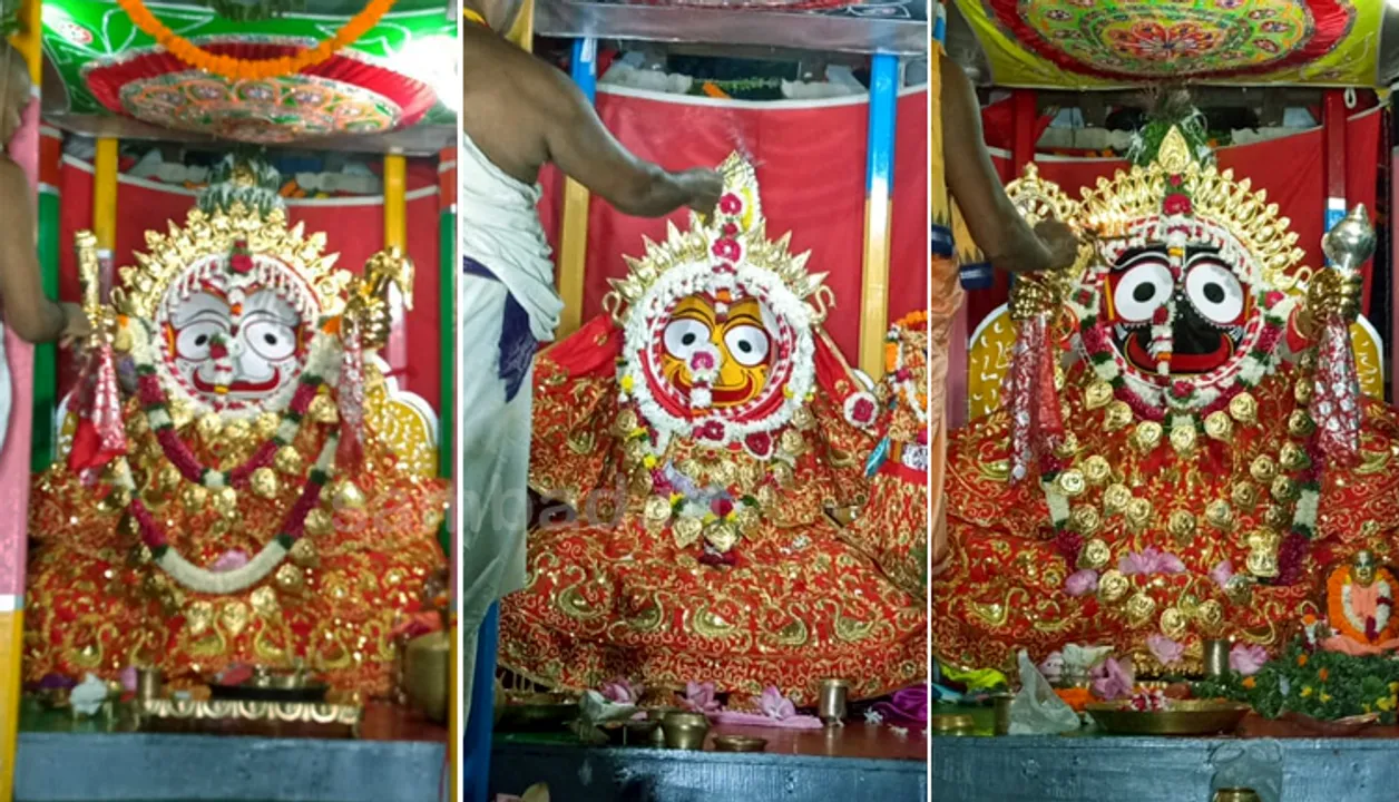  ଭୁବନେଶ୍ବର ଇସ୍କନ ମନ୍ଦିରରେ ମହାପ୍ରଭୁଙ୍କ ସୁନାବେଶ। (ଫଟୋ: ବିଭୂତି)