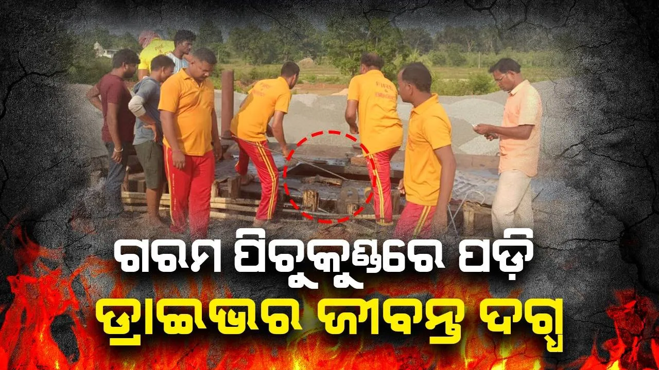  ଗରମ ପିଚୁରେ ପଡ଼ି ଡ୍ରାଇଭର ଜୀବନ୍ତ ଦଗ୍ଧ
