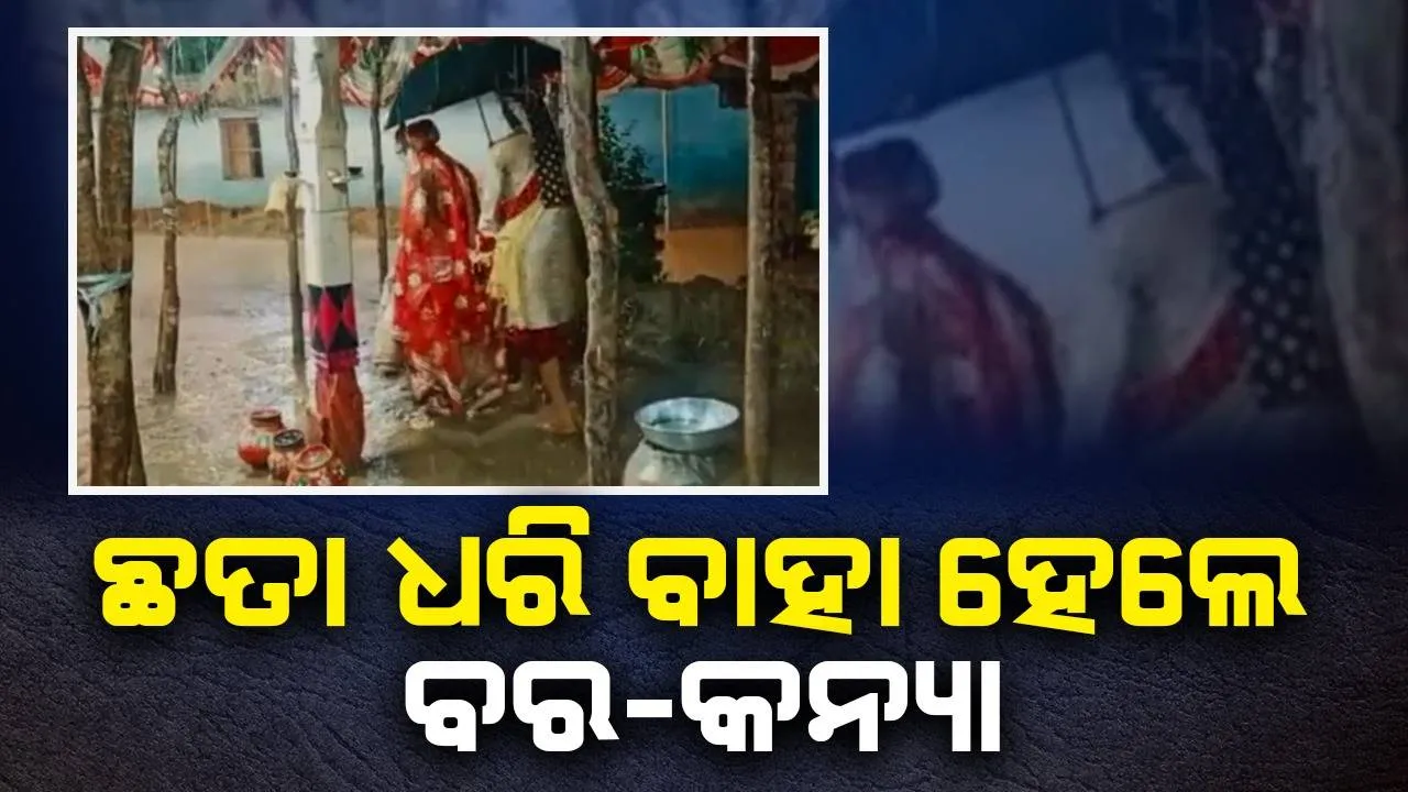  ବର୍ଷା ହେବାରୁ ଛାଡ଼ି ଚାଲିଗଲେ ସଂପର୍କୀୟ: ଛତା ଧରି ବେଦୀ ଚାରିପଟେ ବୁଲିଲେ ବର-କନ୍ୟା