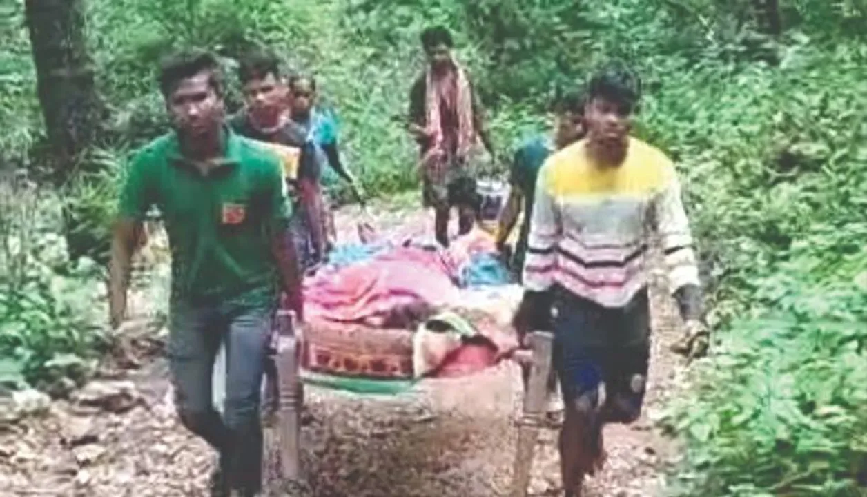  ବସ୍ତିକୁ ଯାଇପାରିଲାନି ଆମ୍ବୁଲାନ୍ସ; ଷ୍ଟ୍ରେଚରରେ ବୁହା ହେଲେ ରୋଗୀ
