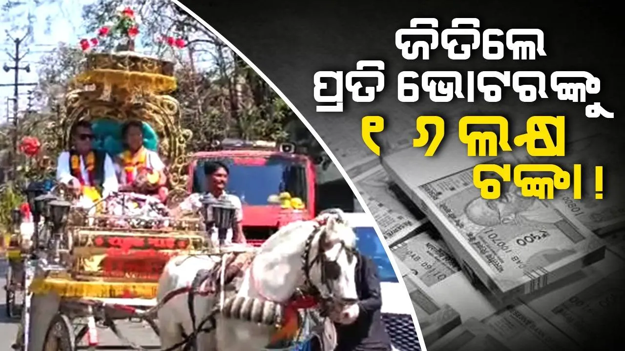  ରାଜା ଓ ରାଣୀ ବେଶରେ ରାସ୍ତାରେ ବୁଲିଲେ ପ୍ରାର୍ଥୀ: ନିର୍ବାଚନ ଜିତିଲେ ପ୍ରତି ଭୋଟରଙ୍କୁ ୧୬ଲକ୍ଷ ଟଙ୍କା ଦେବା ପାଇଁ କଲେ ପ୍ରତିଶ୍ରୁତି