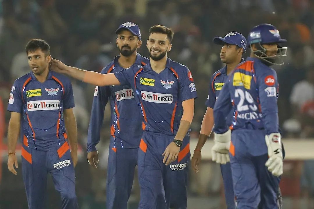  Ravi Bishnoi of Lucknow Super Giants celebrates the wicket of Atharva Taide of Punjab Kings with players during match 38 of the Tata Indian Premier League between the Punjab Kings and the Lucknow Super Giants held at the Punjab Cricket Association IS Bindra Stadium , Mohali on the 28th April 2023

Photo by: Arjun Singh / SPORTZPICS for IPL 
