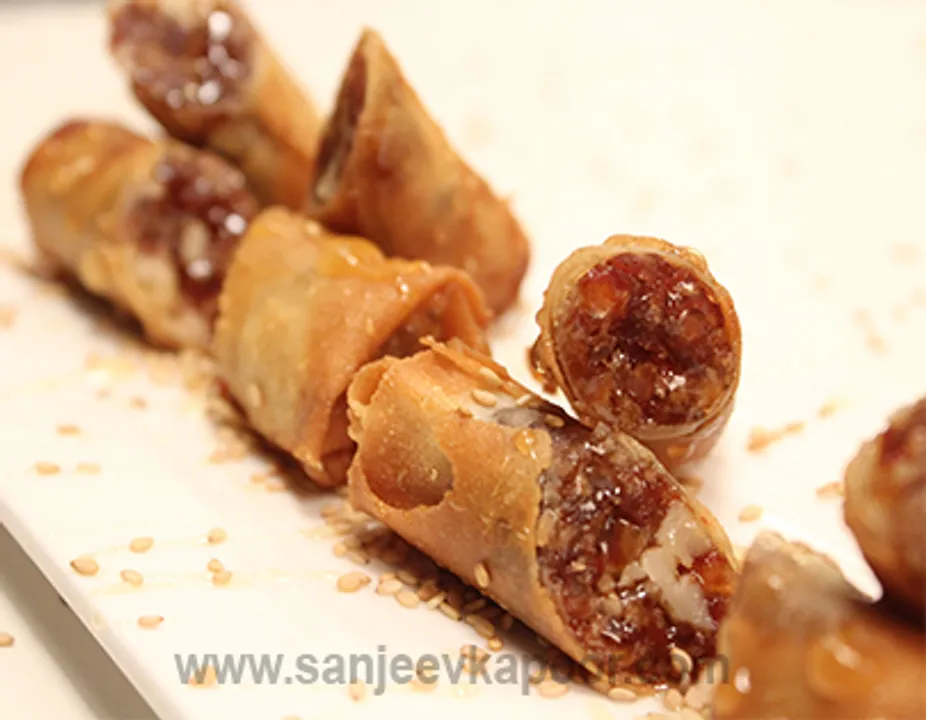 Date and Walnut Spring Rolls