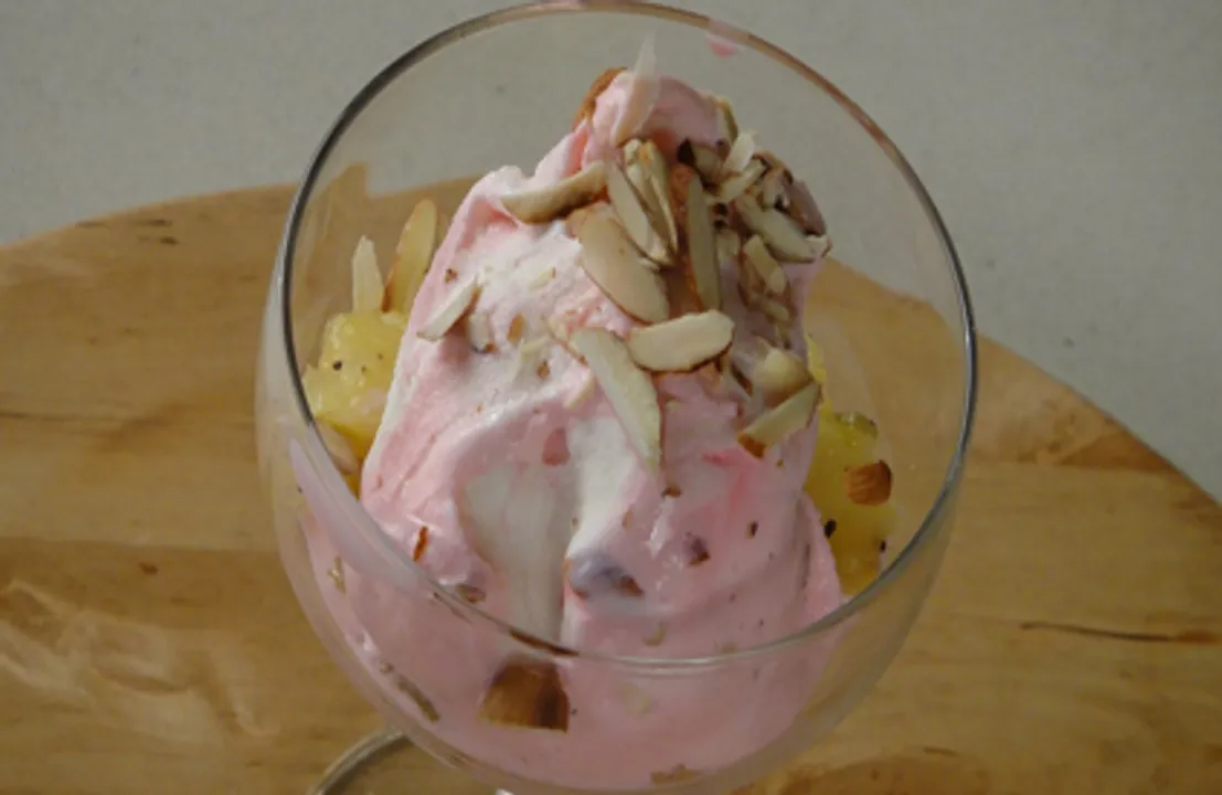 Stewed Fruits with Roasted Almond Icecream