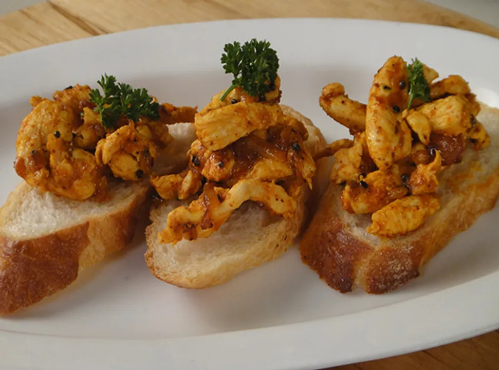 Achari Chicken Bruschetta