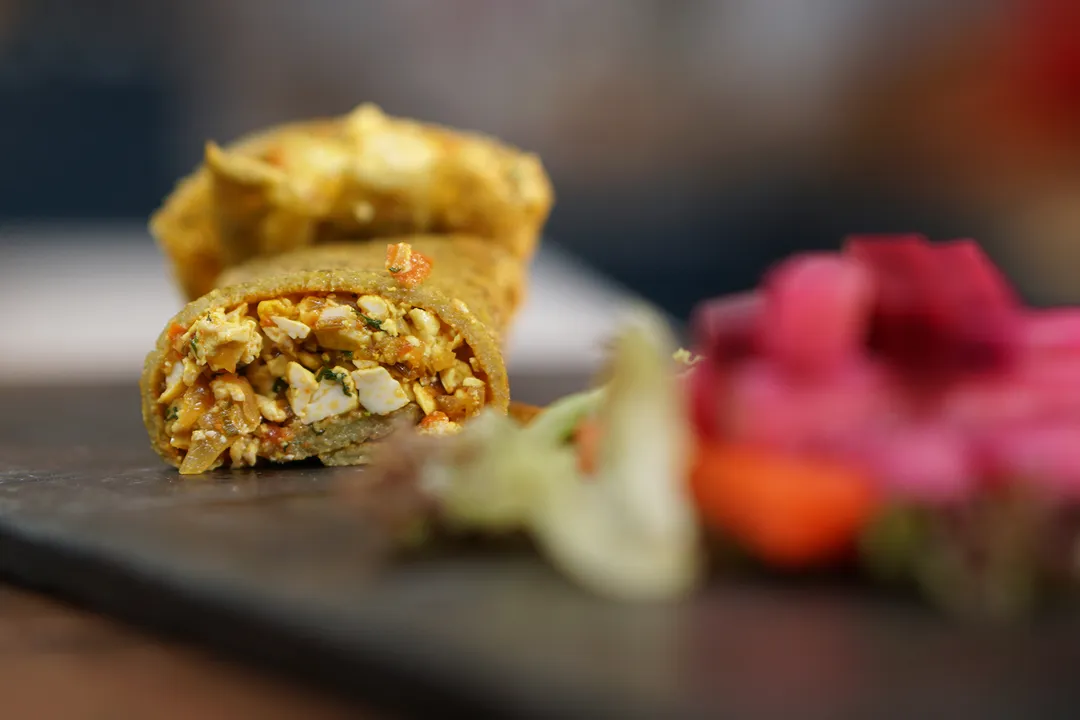 Tofu Bhurji Wrap with Pickled Veggies
