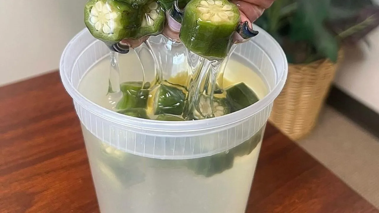 The slimy okra soaked in water
