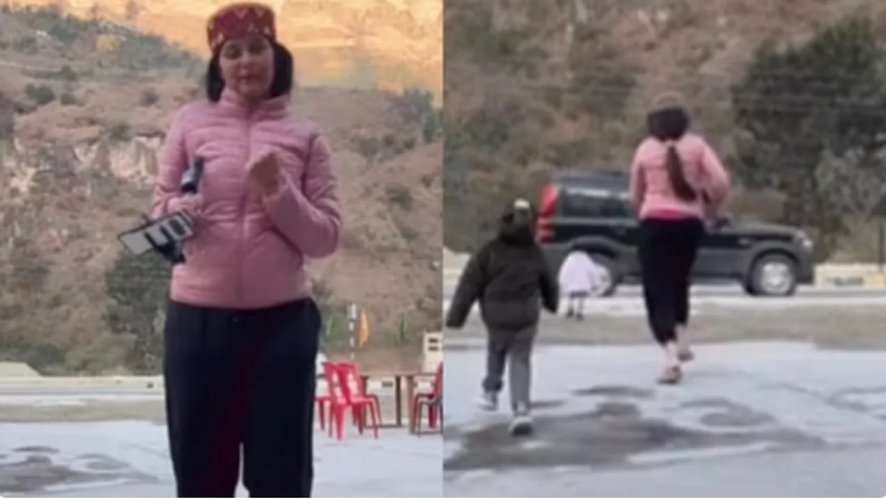 Women ignores child while filming reel
