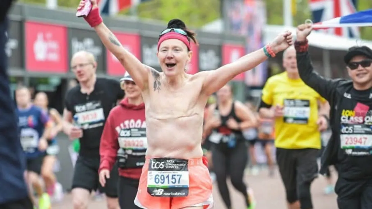 Louise Butcher runs marathons topless