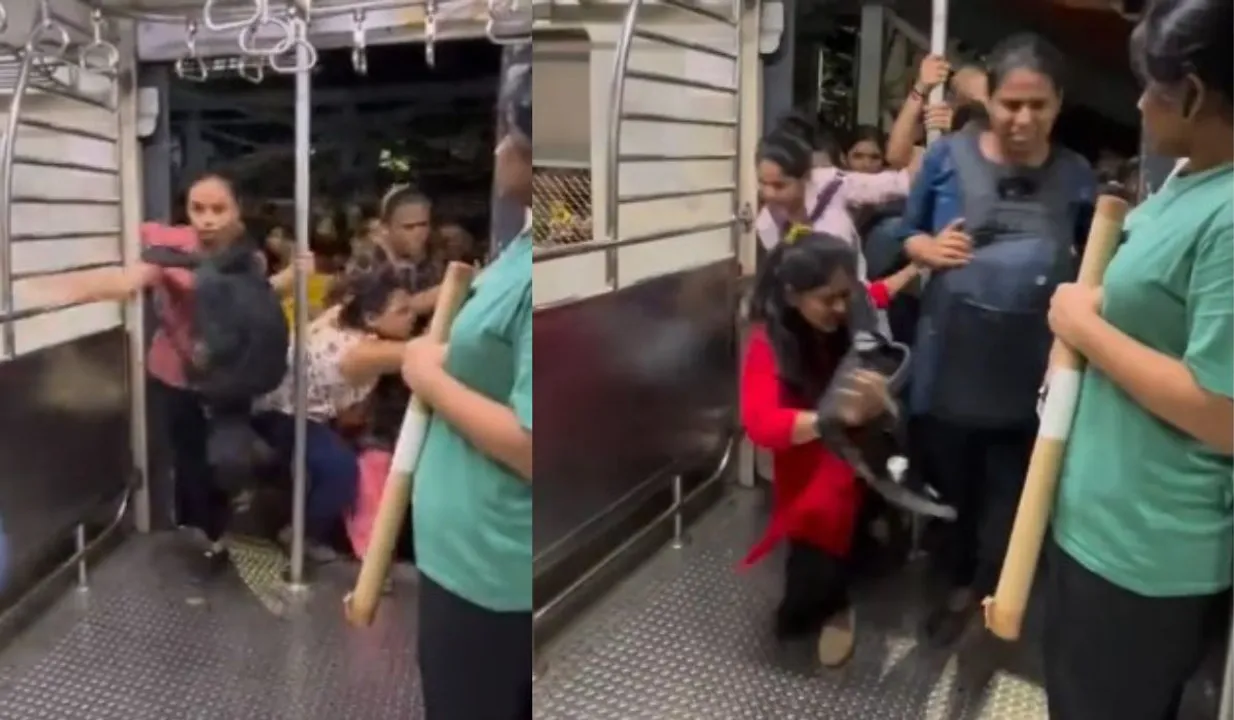 Women Rush To Enter Mumbai Local Train