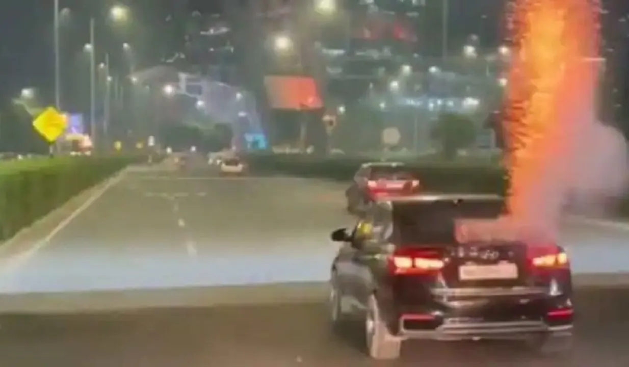 Firecrackers Bursting From Moving Car