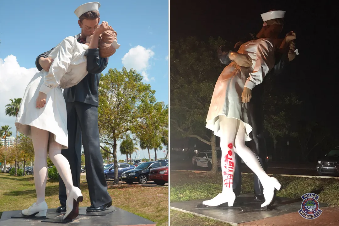 vandal paints #MeToo statue