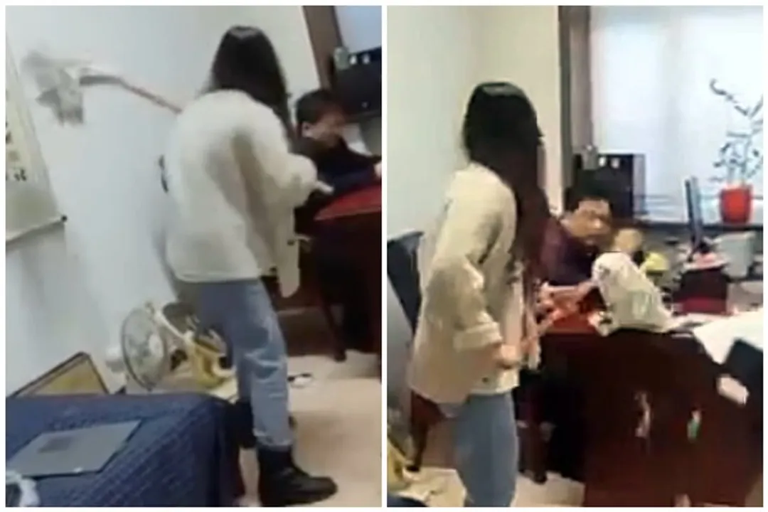 Woman beats boss