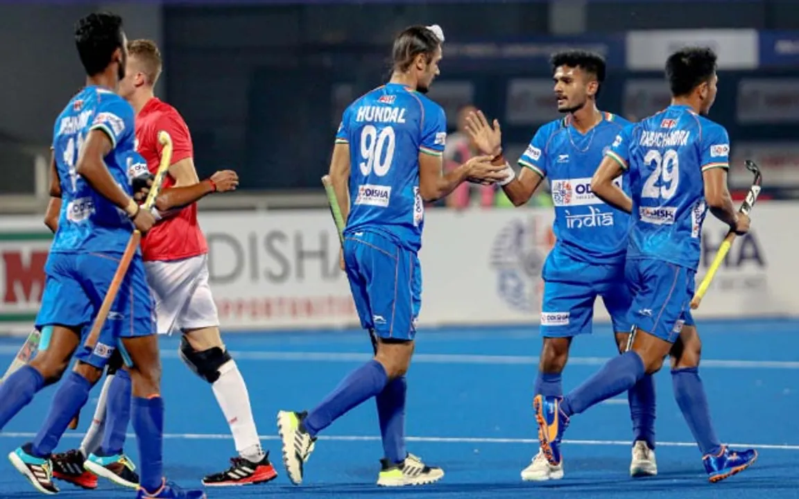 Indian hockey team celebrating win against Poland. (Photo Source: Twitter/Hockey India)