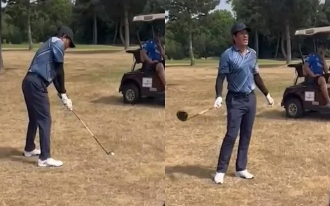 Mirror reflection as Sachin Tendulkar playing Golf. (Photo Source: Twitter)