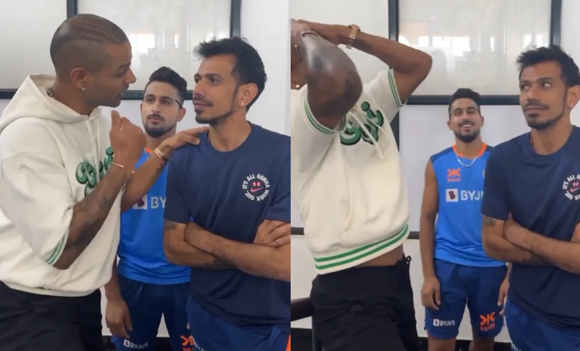 Shikhar Dhawan, Yuzvendra Chahal, and Umran Malik (Image Source: Twitter)