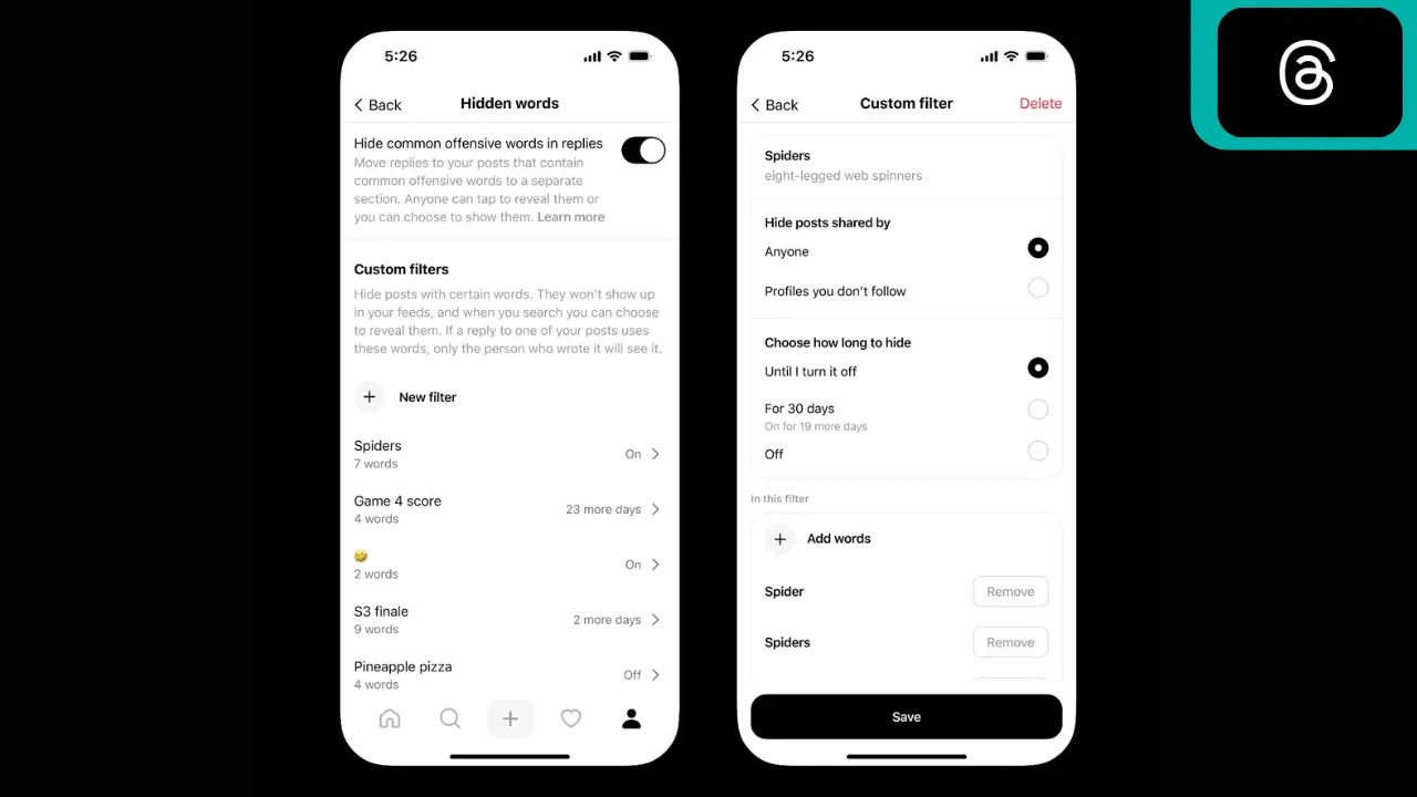Threads rolls out voice and time-limited content filters in hidden words update
