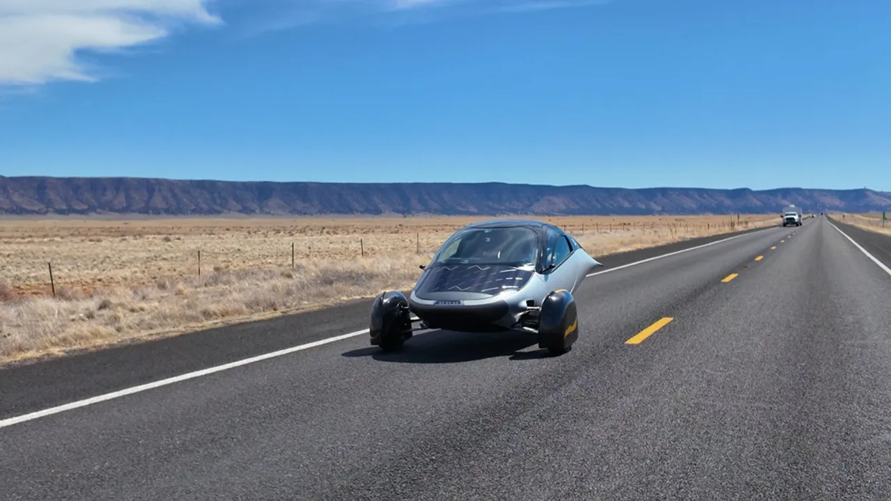  Aptera’s solar EV managed highways, mountain roads, and desert winds while drawing up to 545 watts even under cloudy skies. Image Source: Aptera 