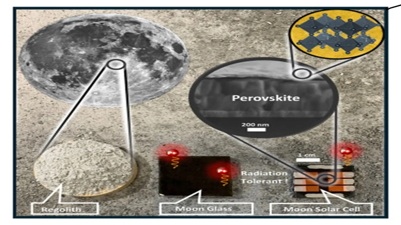  HZB and TU Berlin tested moonglass perovskite solar cells for powering long-term Moon settlements under harsh radiation exposure. Image Source: Science Direct 