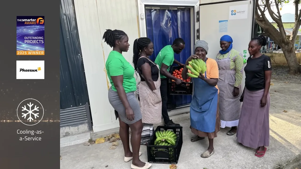  Each unit used rooftop PV modules and a SelfChill ice-storage system with charcoal-water pre-cooling functionality.  Image Source: The smarter E AWARD 