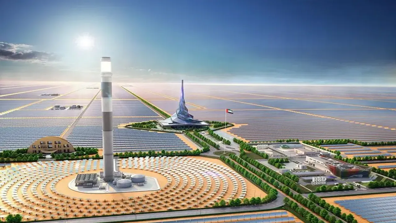  DEWA advances clean energy with 1.6 GW solar and storage expansion, including PV panels and a 1 GW battery system providing 6,000 MWh over six hours. Image Source: Zawya 