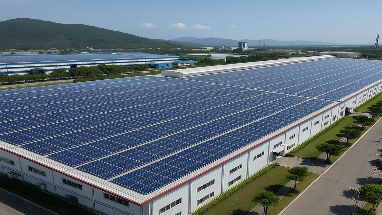  Hoa Sen Group and SP Group launched Vietnam’s first industrial CaaS with 17.6 MW rooftop solar at Phu My, Nghe An sites, was aiming for 30% cooling savings.Image Source: AI Generated 