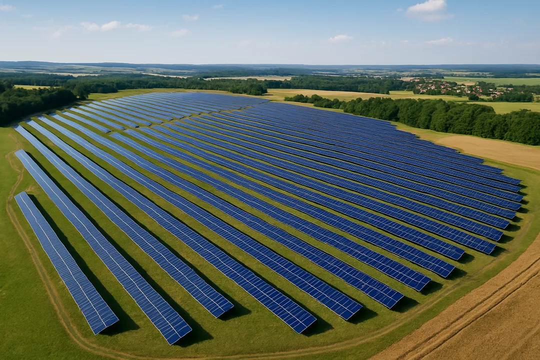  GOLDBECK SOLAR and Münch Energie completed the 60 MW Gornau solar park in Germany, which supplied clean electricity for about 18,500 households. Image Source: AI Generated 