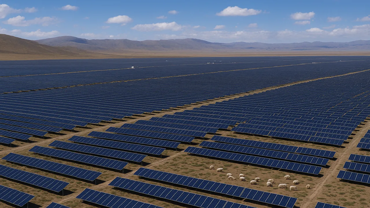  The Tibetan solar farm has installed two-thirds of its panels and already generates power for millions of households across western China. Image Credit/Source: AI Generated 