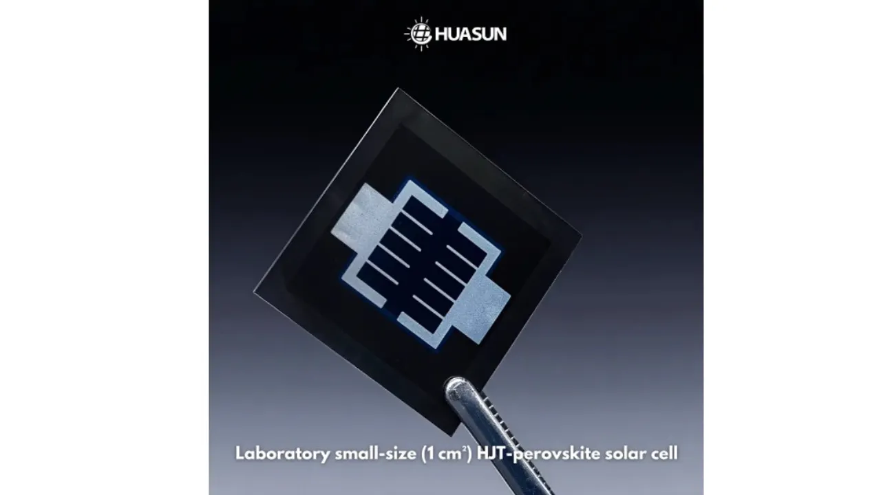  Huasun Energy has achieved 34.02% efficiency on a 1 cm² HJT–perovskite tandem solar laboratory cell. Image Source: Huasun Energy 