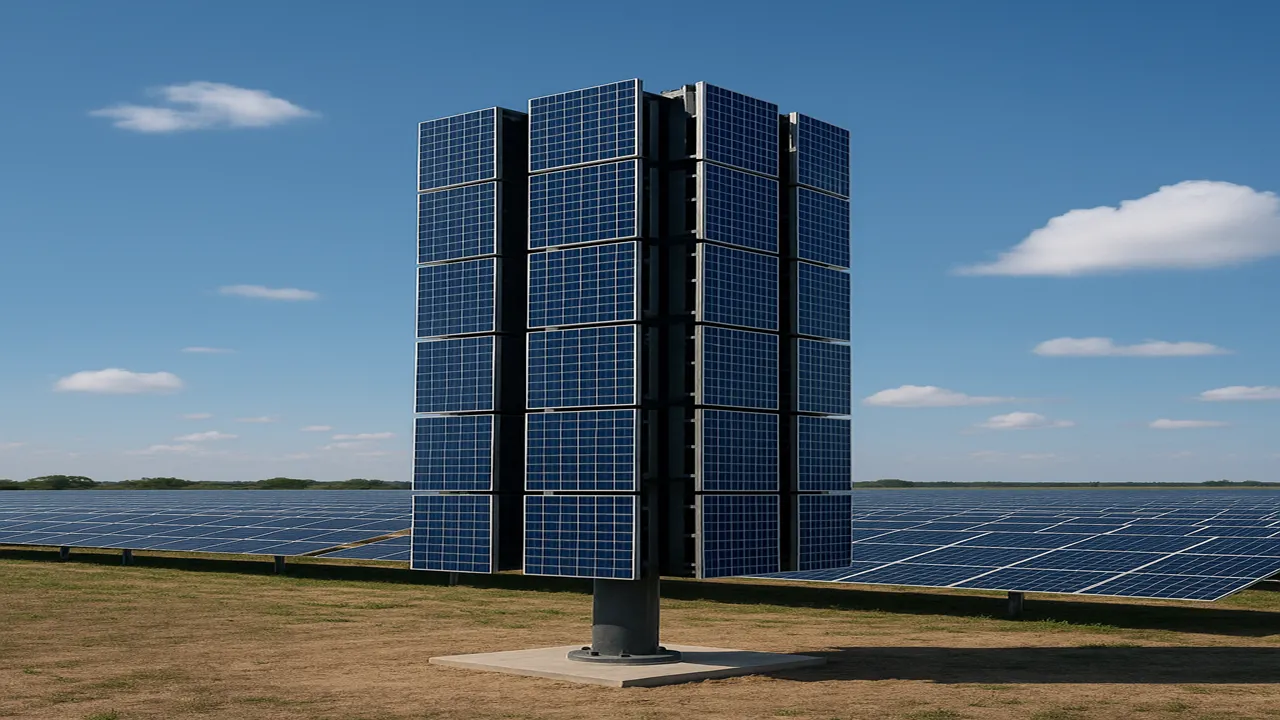  The 3D solar system by Janta Power has reduced land use by nearly two-thirds. Image Credit/Source: AI Generated 