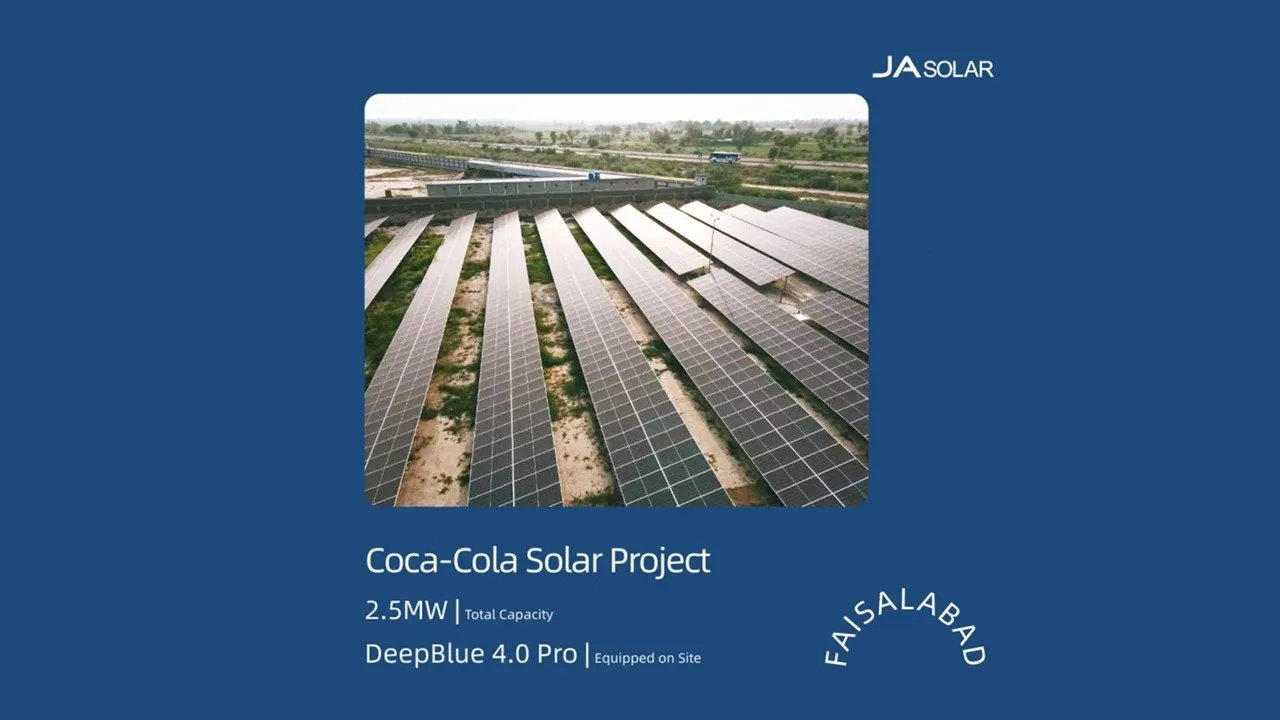  JA Solar supplied its DeepBlue 4.0 Pro modules for Coca-Cola’s 2.5 MW solar project in Faisalabad, Punjab, ensuring reliable generation in harsh desert-like conditions. Image Credit/Source: SOLARbytes 