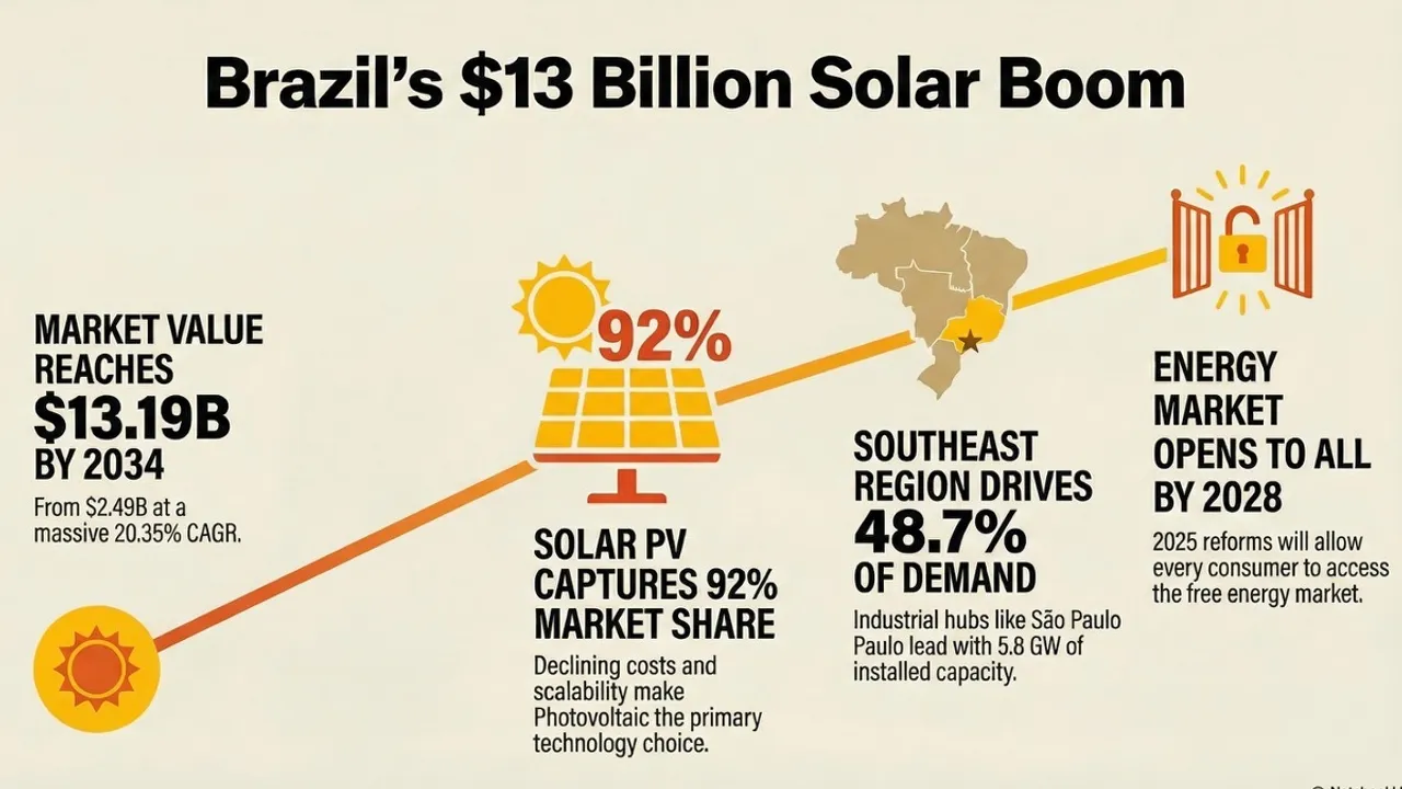 The Southeast region has commanded a 48.7% share of the total Brazil PV market in 2025.