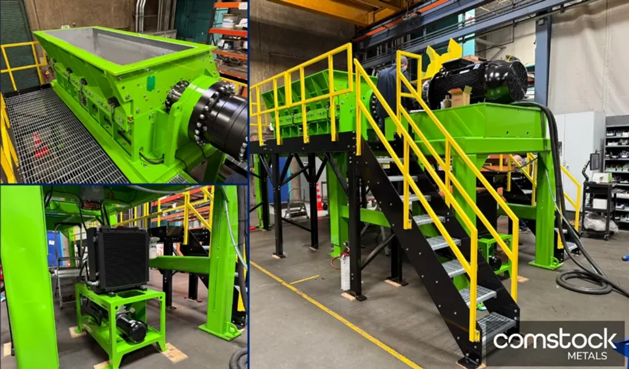  Proprietary shredding systems are being assembled for Comstock Metals’ solar panel recycling line. Image Source: Comstock Metals 