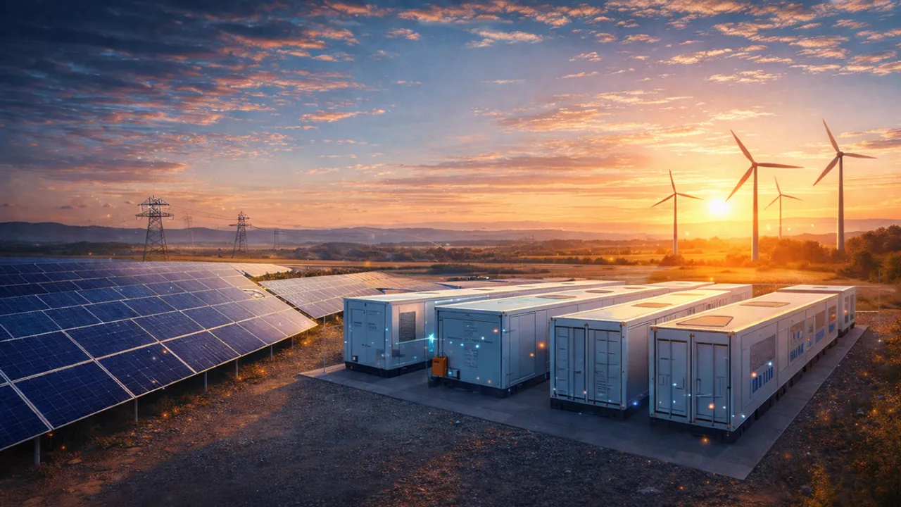  Hybrid project in Djursland has integrated PV generation with battery storage for grid services. Image Source: AI Generated 