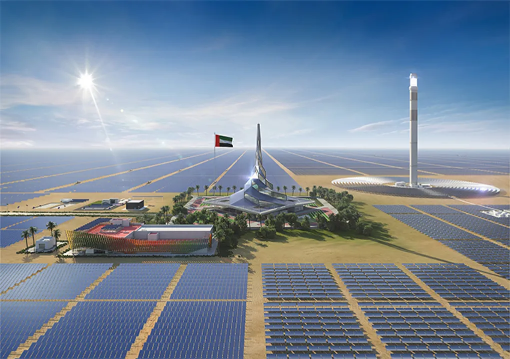  Dubai's visionary project, the Mohammed bin Rashid Al Maktoum Solar Park, aspires to save 6.5 million tons of carbon emissions yearly upon completion of its 5,000 MW capacity by 2030. (Image Credit: DEWA).  